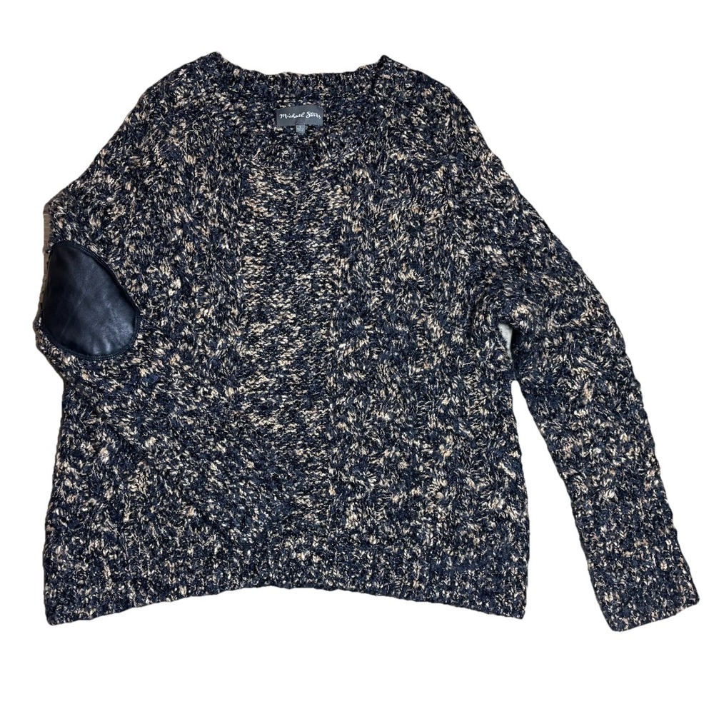 Michael Stars Chunky Knit‎ Heathered Sweater Leather Elbow Patches Size Small
